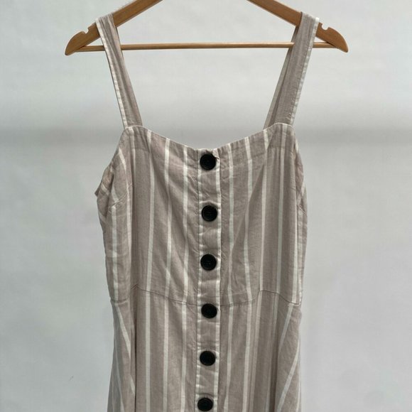 WITCHERY Linen blend Neutral Beige White Stripe Button Midi Dress NWT RRP$160 - Picture 13 of 16